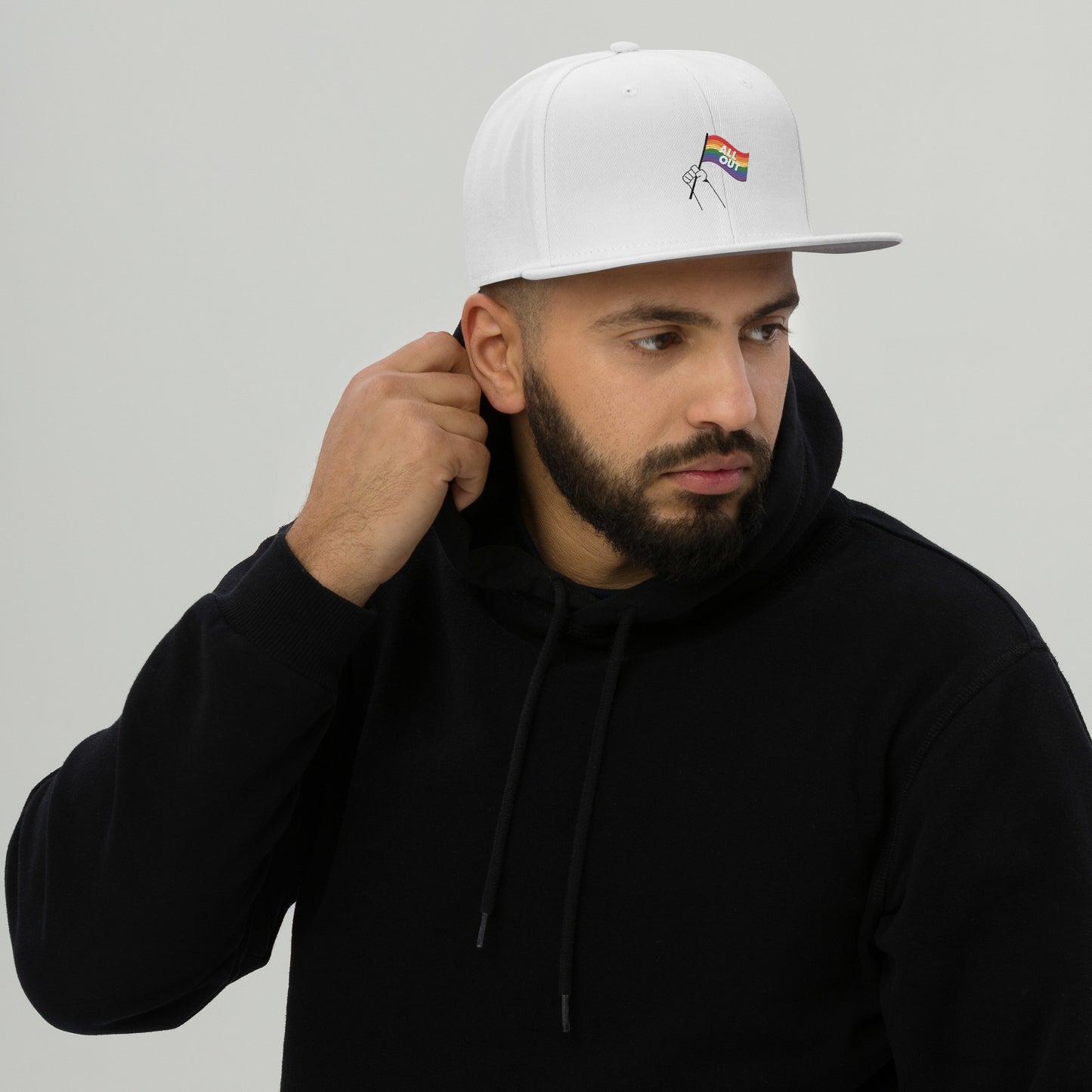 All Out Flag - Embroidered White Snapback Cap
